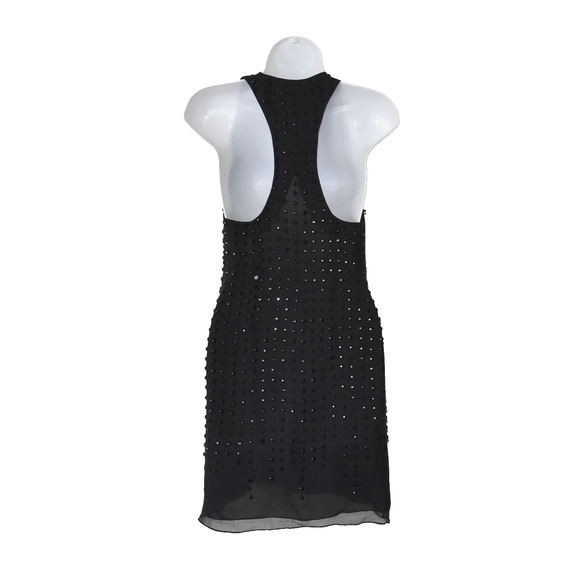 B0 Auth BASIX BLACK LABEL Black Silk Crystal Embellished Cocktail Dress Size 2 - Picture 3 of 5